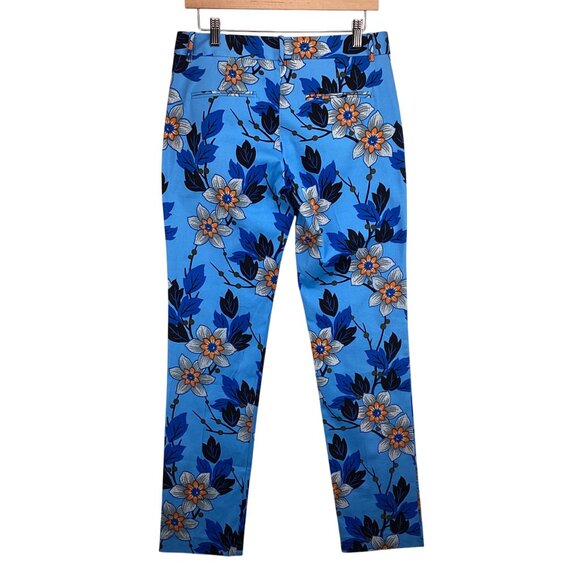 Theory‎ Pants SIze 6 Ankle Cropped Blue Orange Floral Yanette Oahu - Picture 6 of 11